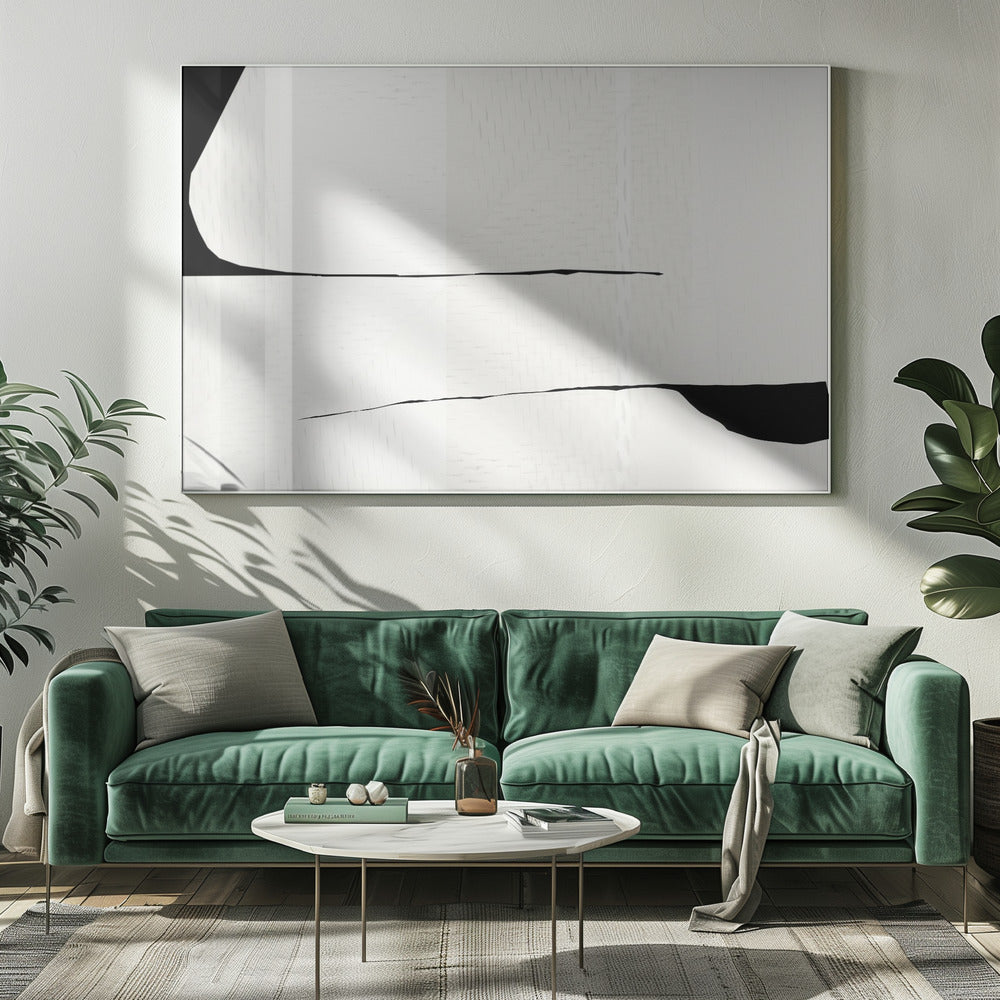 Zwarte lijn en witte geweven kunst 3 | Canvas