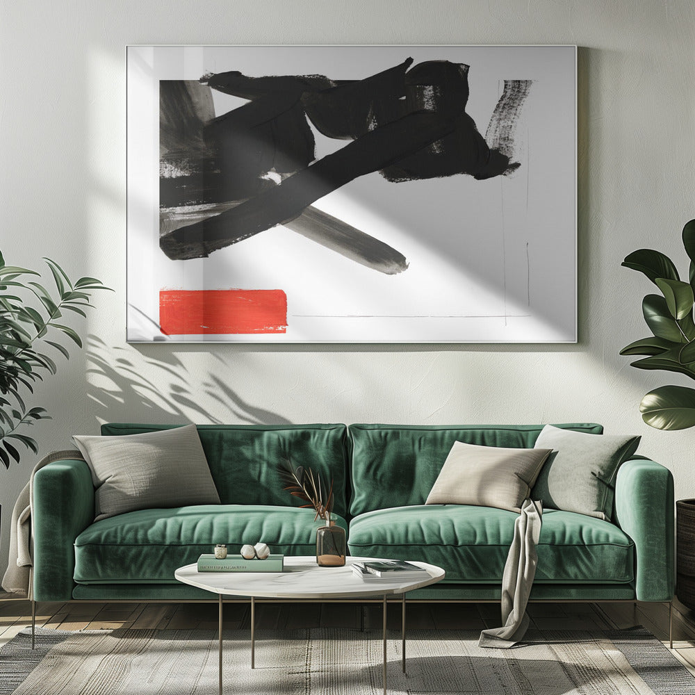 Zen penseelwerk met rood blok 1 | Canvas