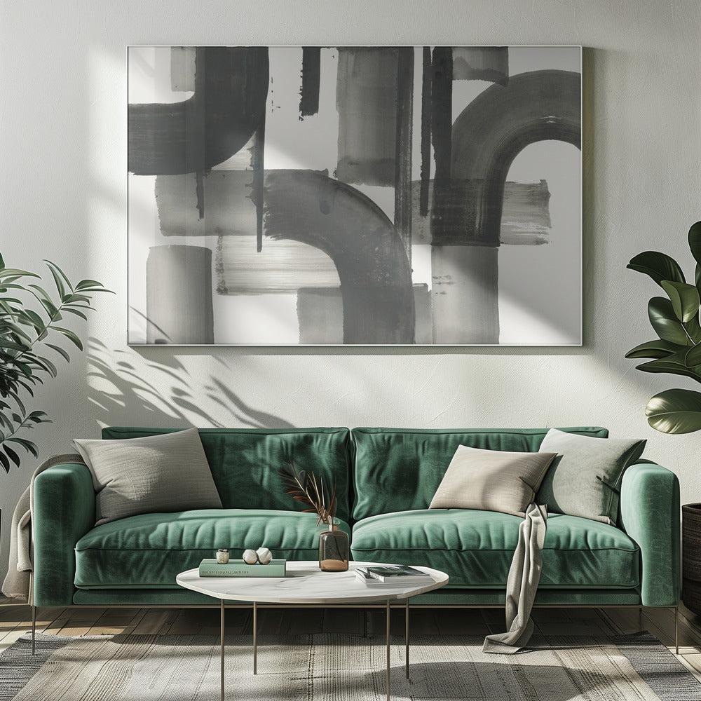 Monochroom Abstract Zwarte Vormen 2 | Canvas