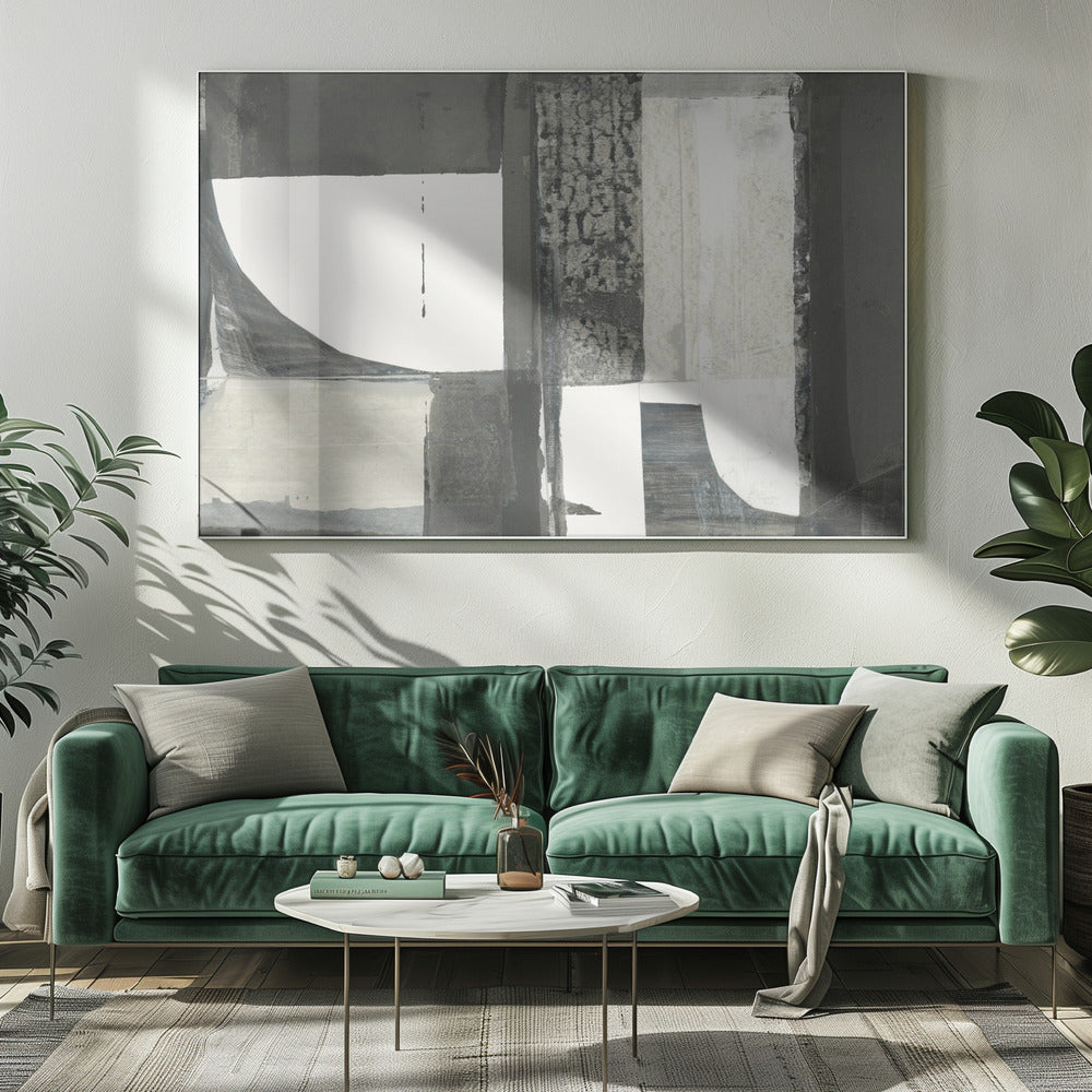 Monochroom Zwart Abstracte Vormen Licht 2 | Canvas