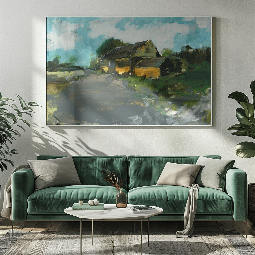 Landschap met een schuur op het platteland 1 | Canvas