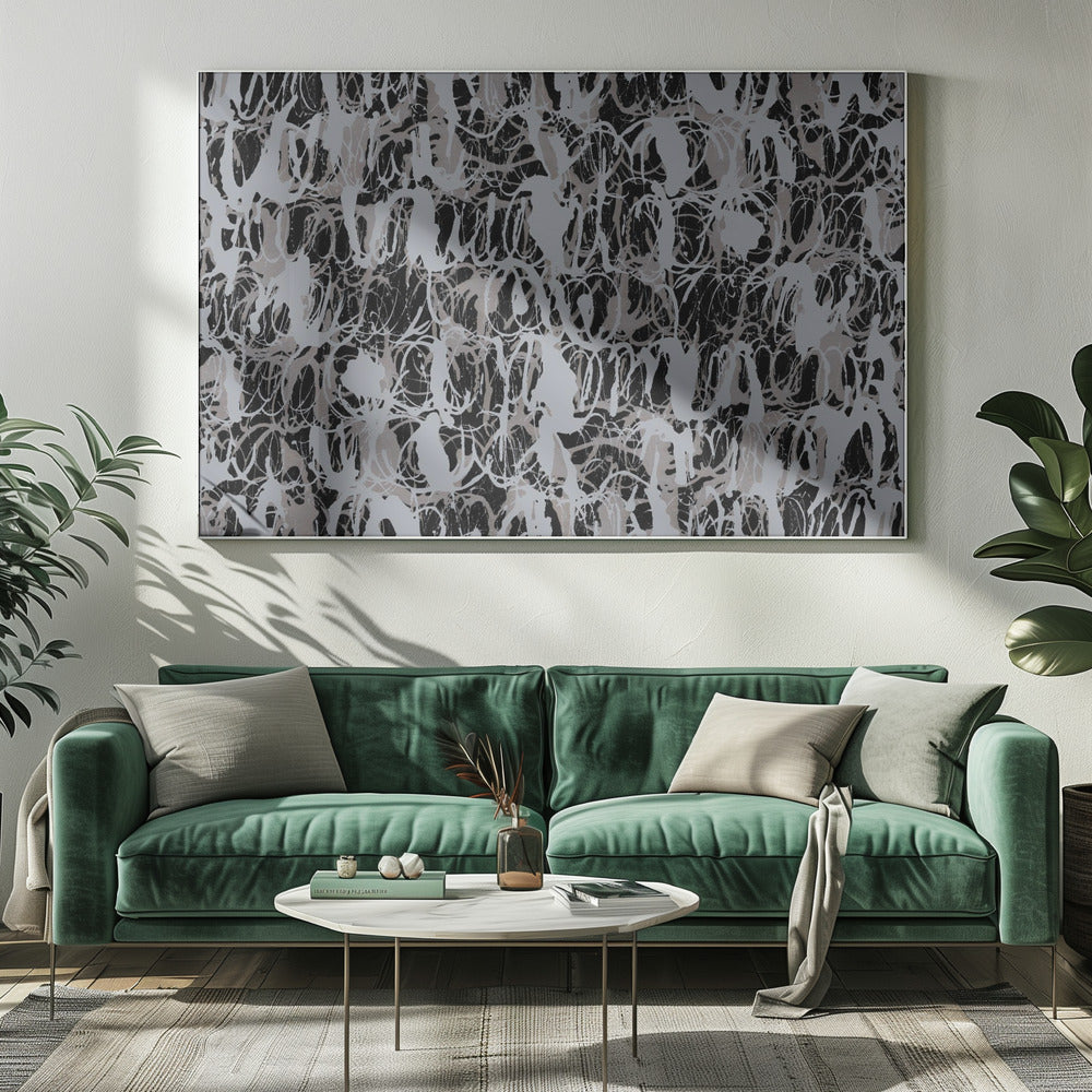 Abstracte inktwervelingen blauw zwart | Canvas