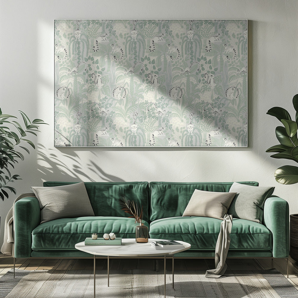 Jungle avontuur zacht saliegroen patroon | Canvas