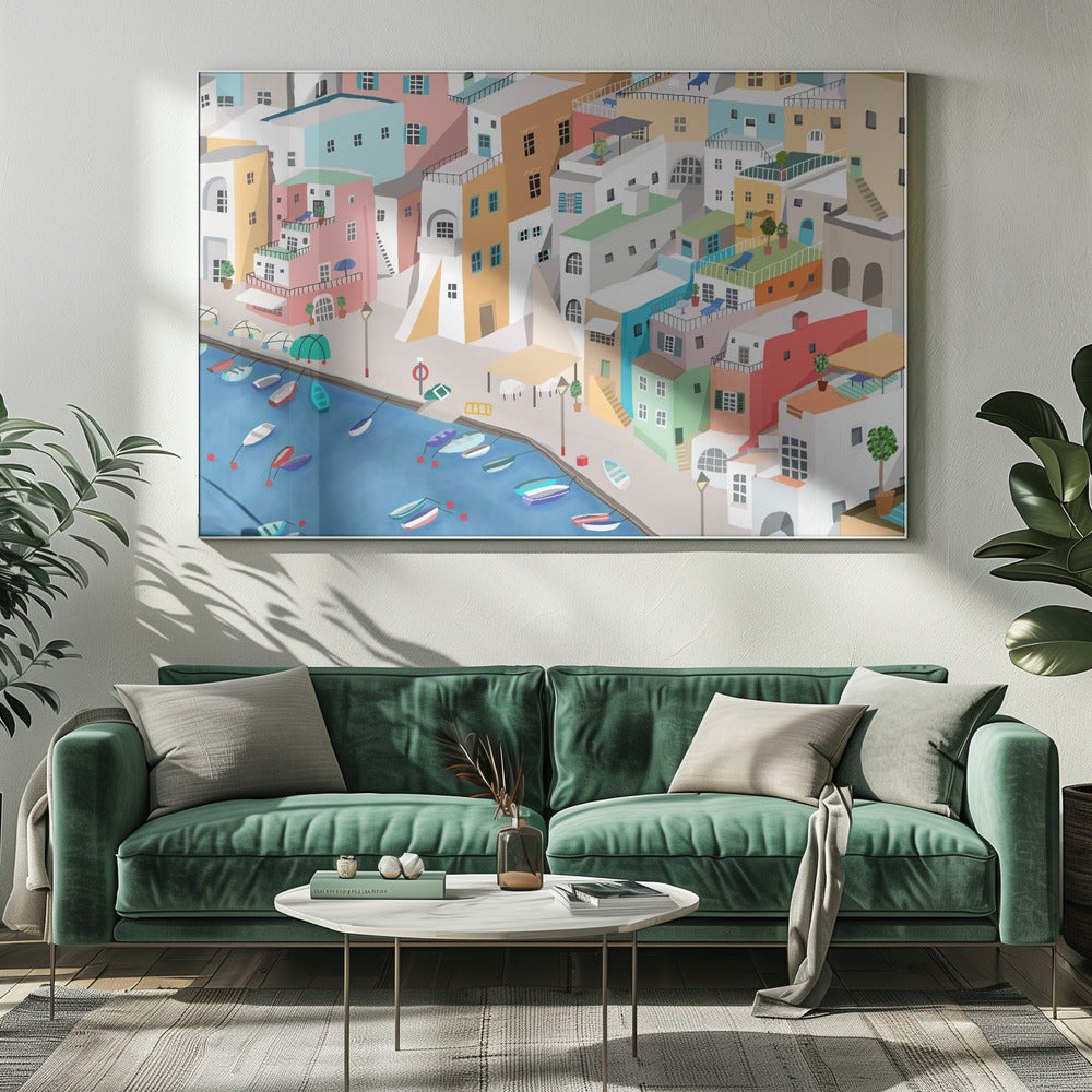 Zonnig kustdorpje, zomerplezier door Carla Daly | Canvas