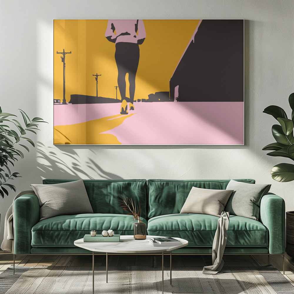 Silhouet van een wandelende vrouw | Canvas