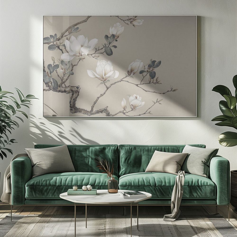 Chinoiserie Magnolia Bloeit | Canvas
