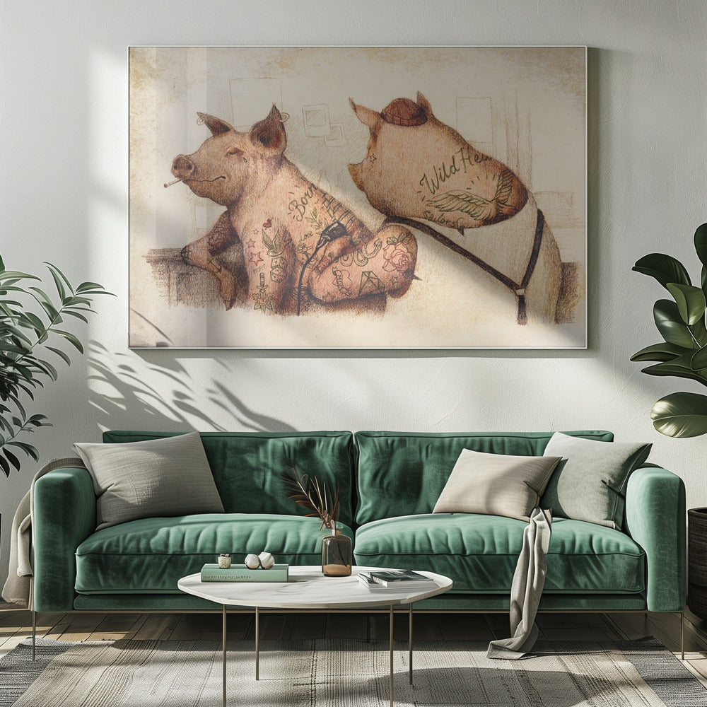 Getatoeëerde varkens in vintage stijl | Canvas