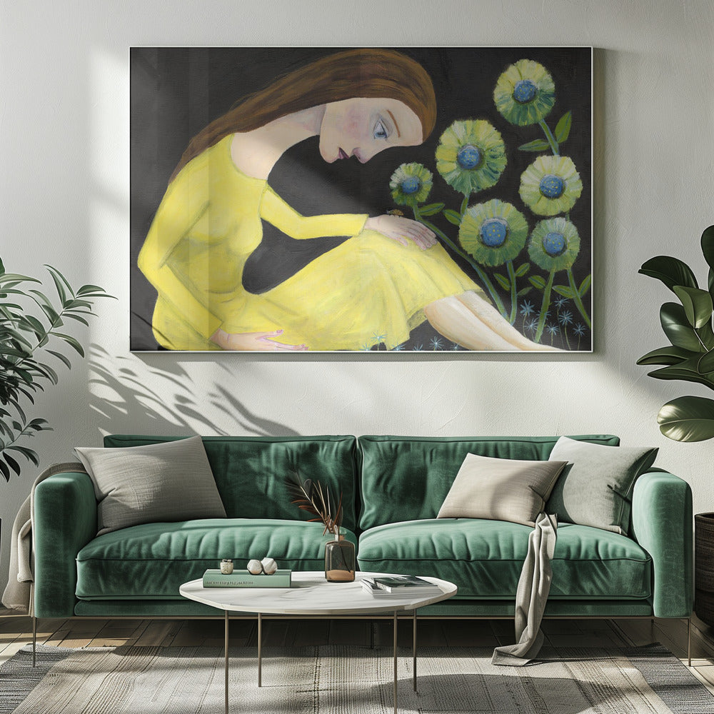 Dame in de tuin met lieveheersbeestje | Canvas