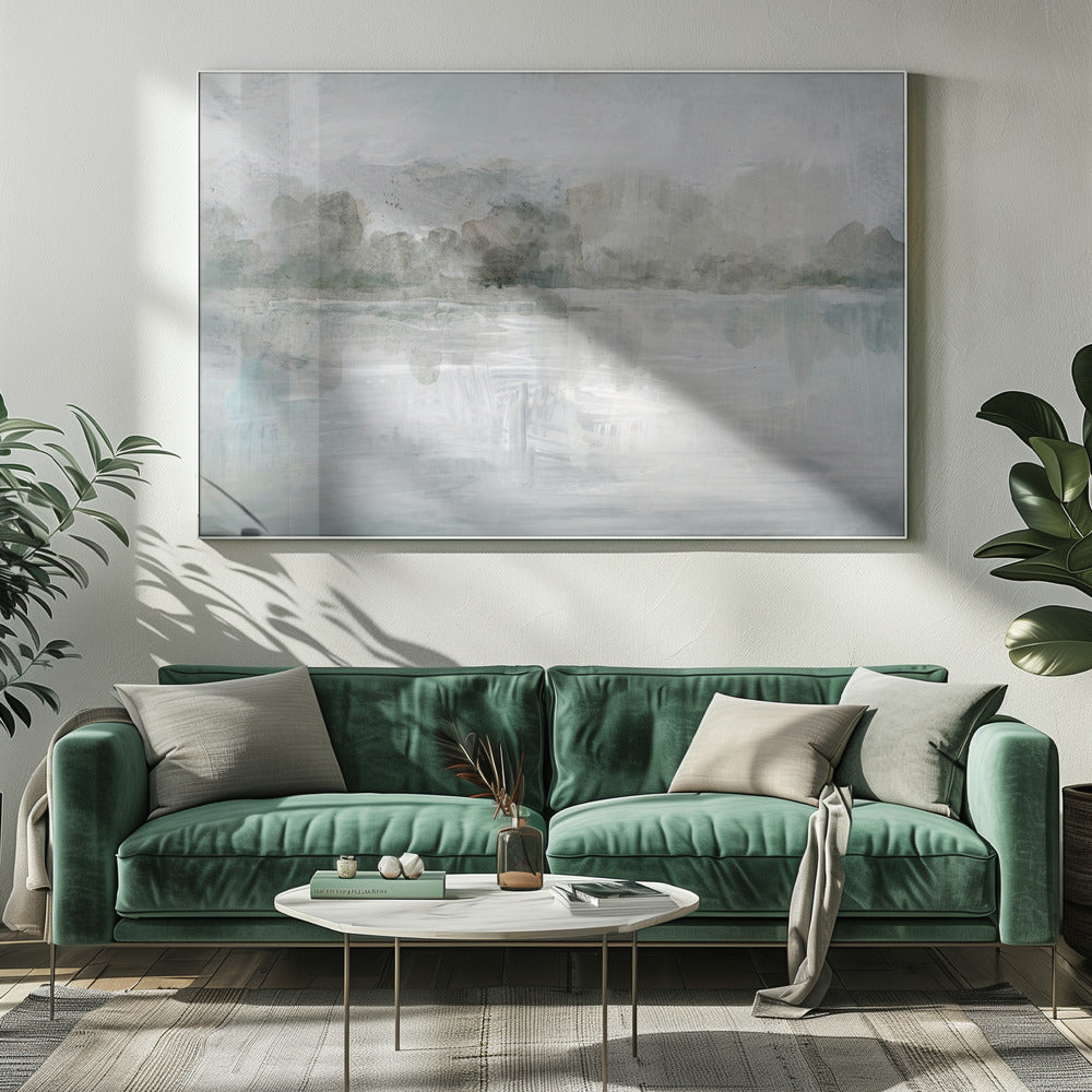 Een rustig mistig meer | Canvas