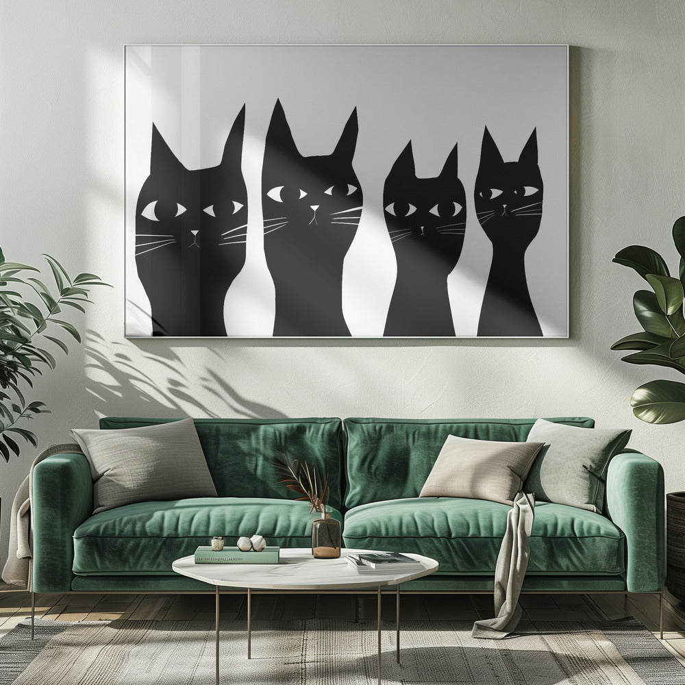 Vier zwarte katten | Canvas