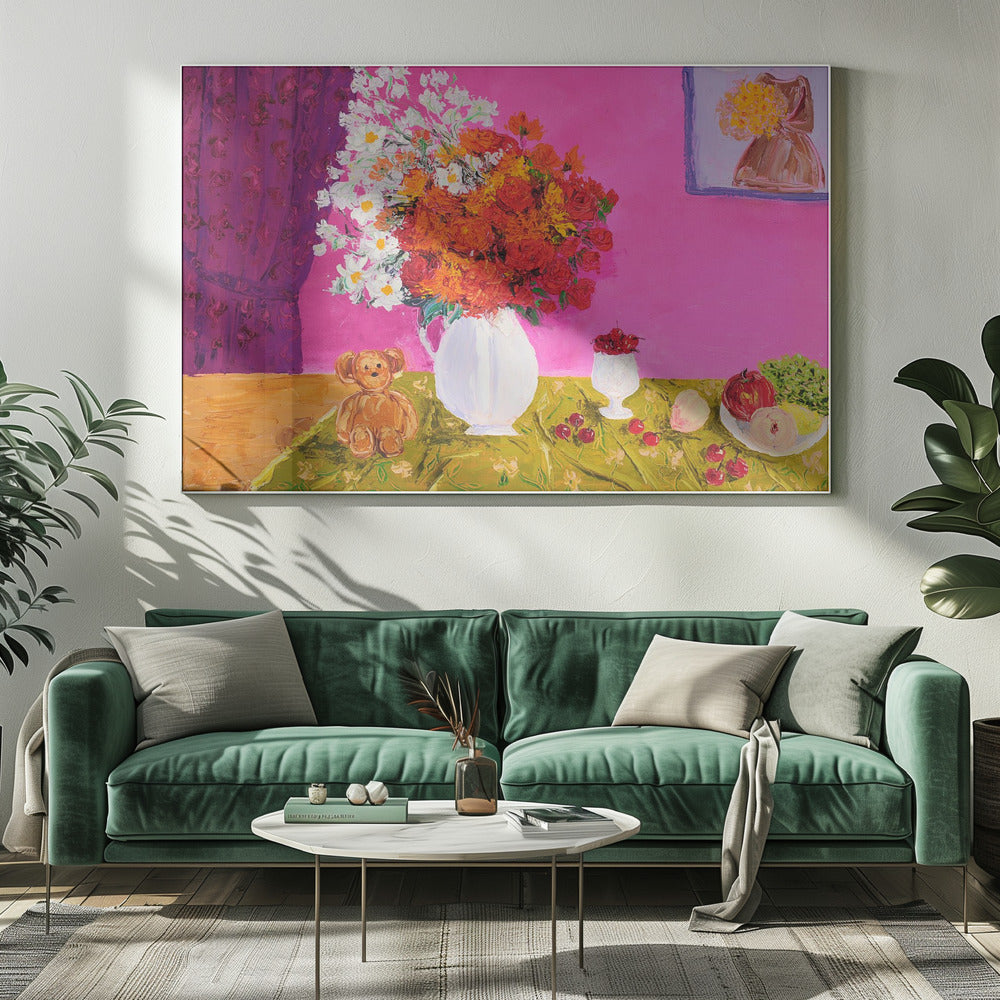 Vaas met heldere bloemen | Canvas