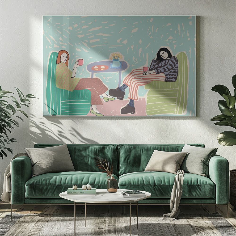 Vrienden nippen aan koffie | Canvas