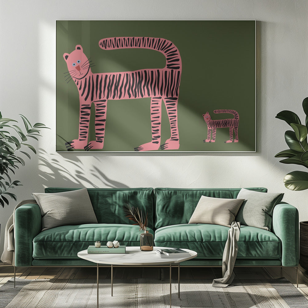 Tijgerkat en welpje | Canvas