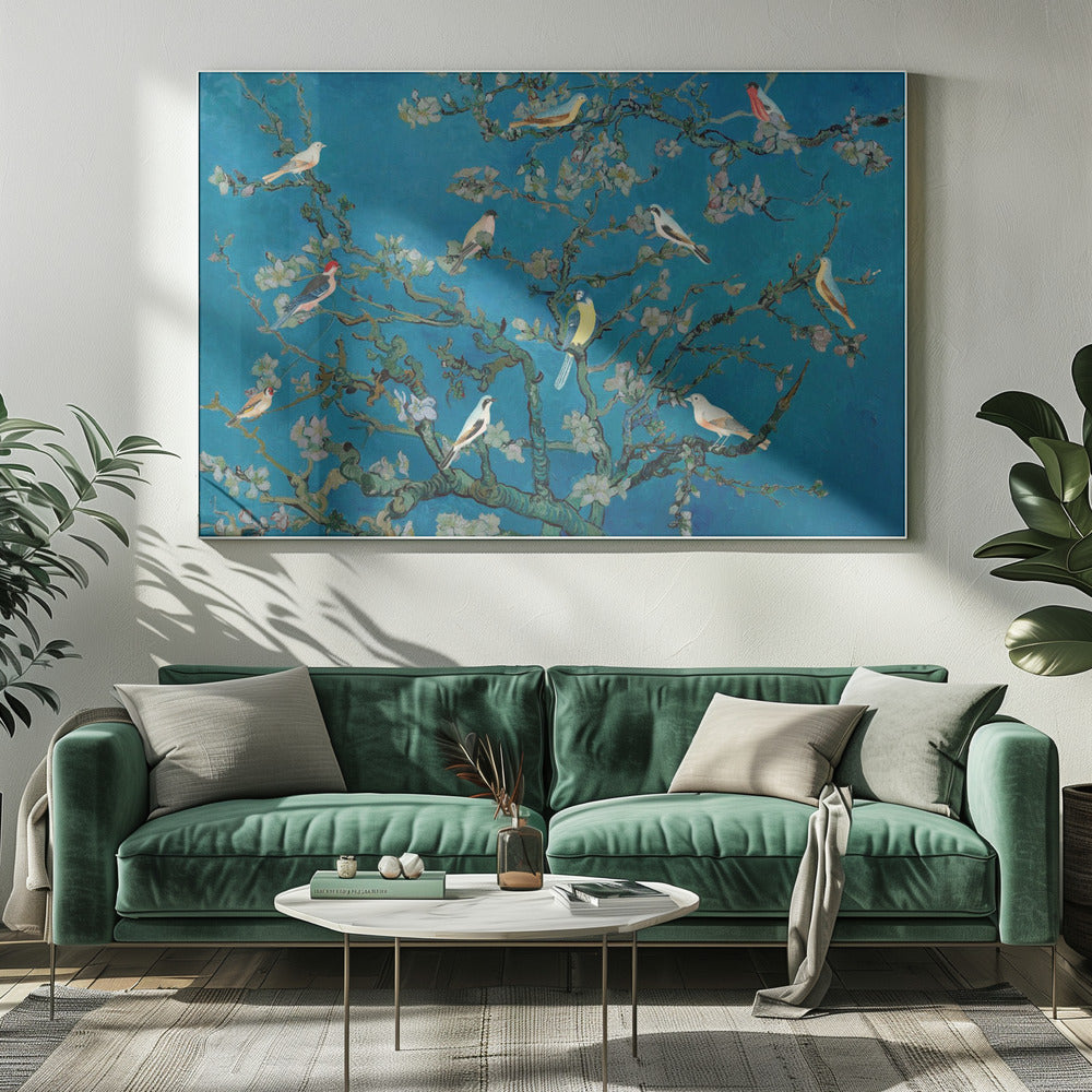 Vogels in de amandelbloesem | Canvas