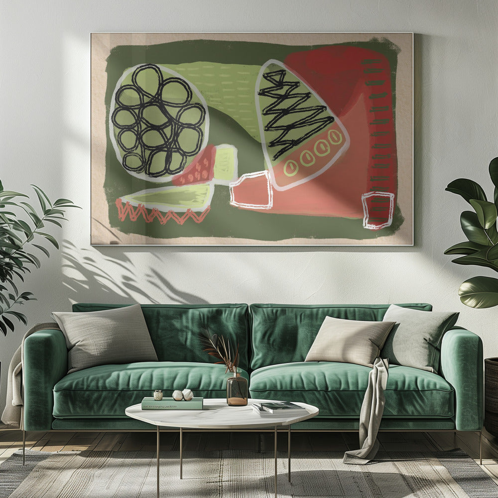 Abstract groen en rood | Canvas