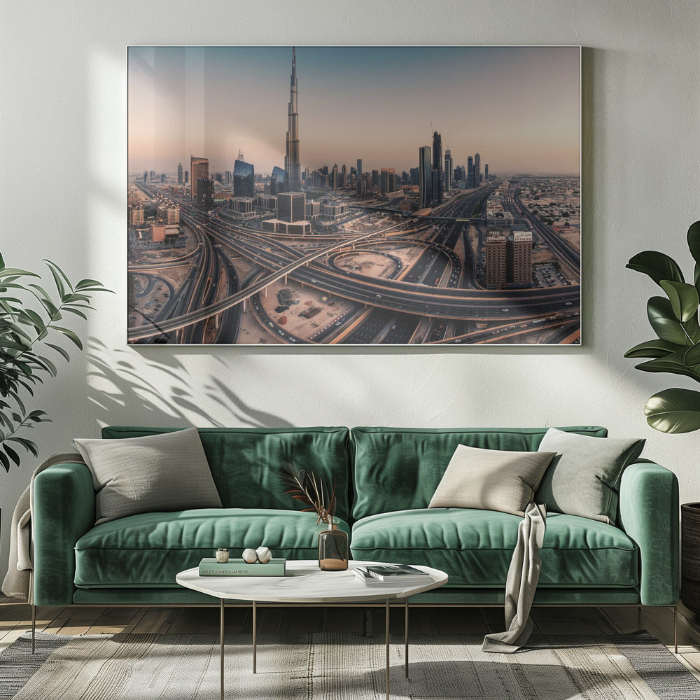 Panorama van de skyline van Dubai | Canvas