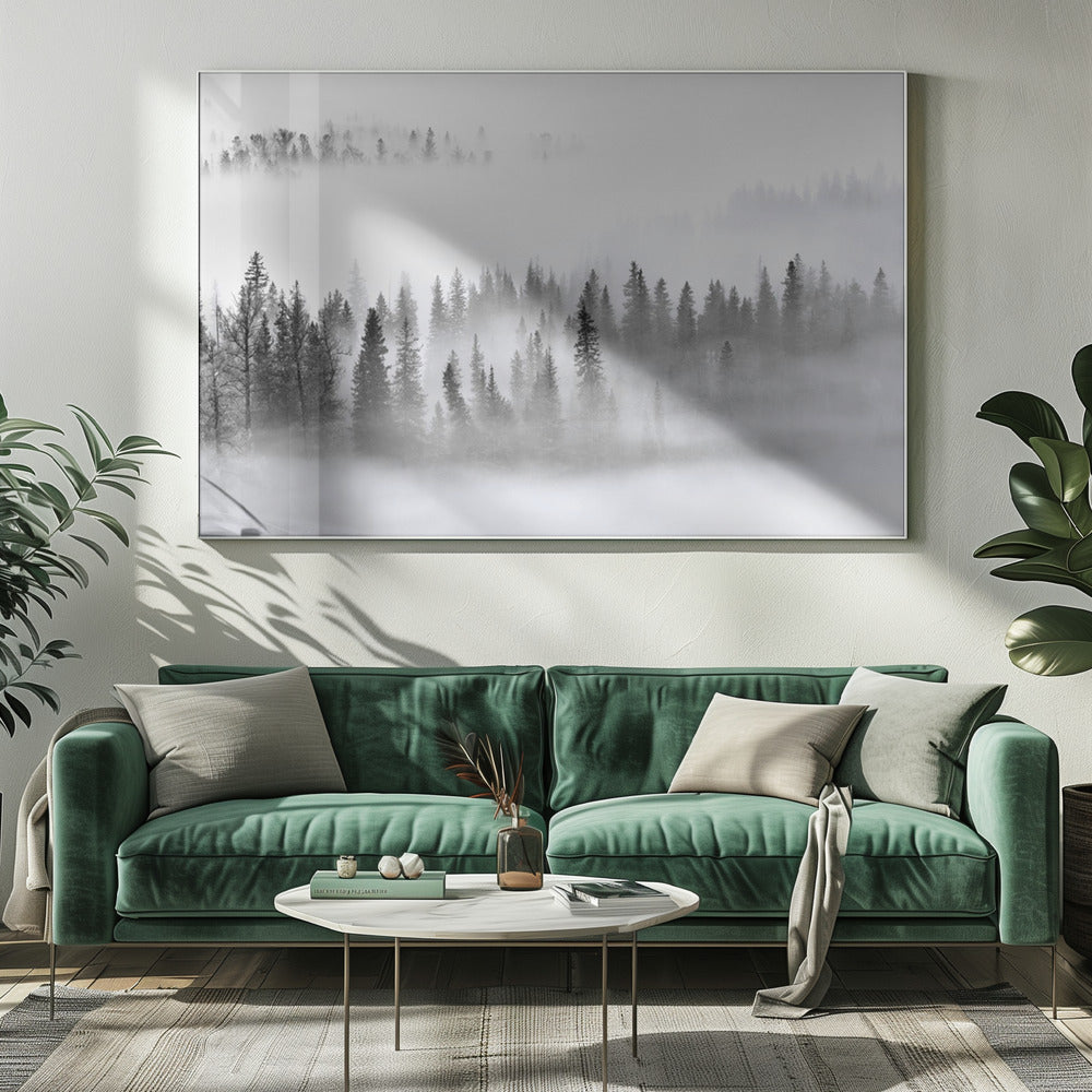 Mistig bos | Canvas