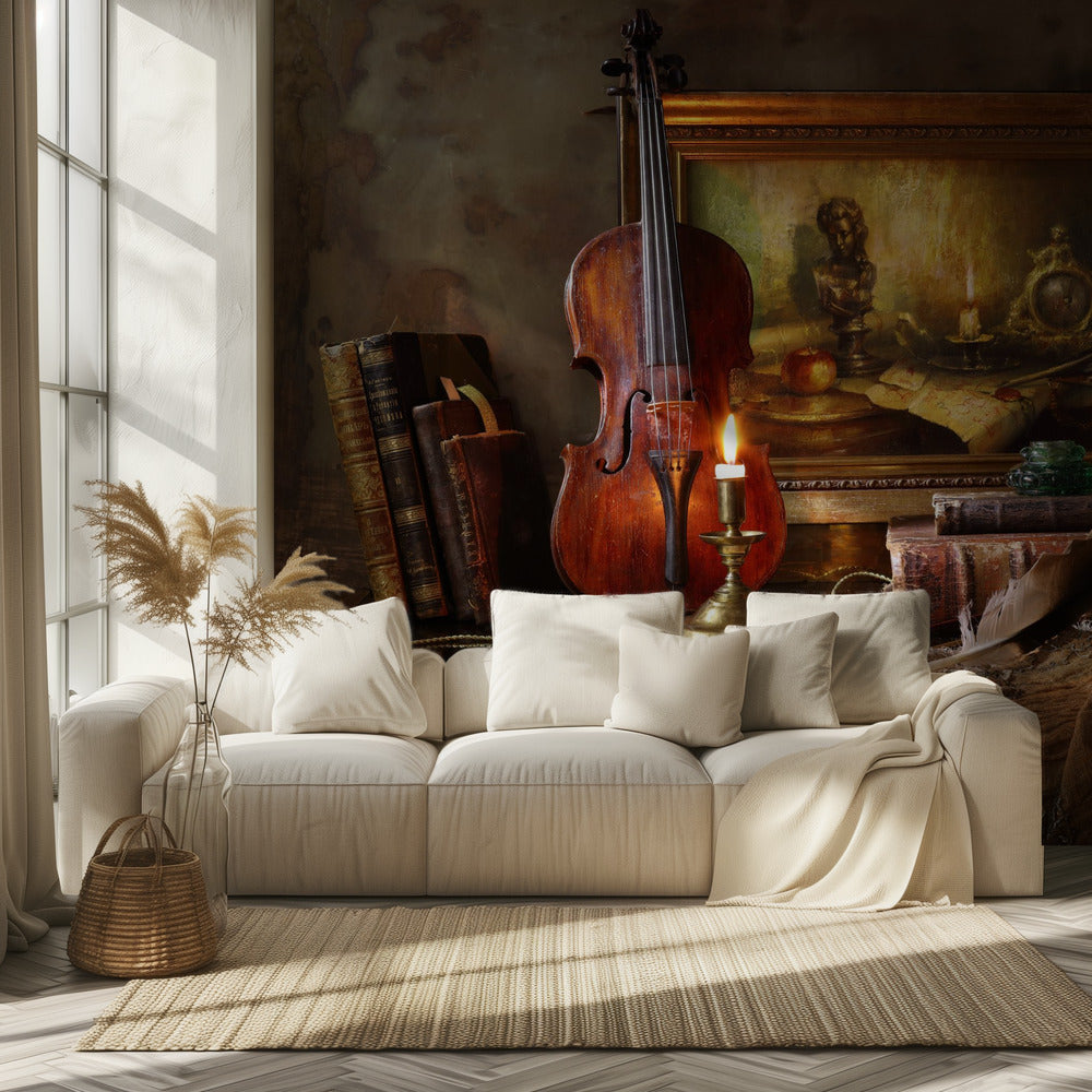 Still life with violin and painting | Wallpaper