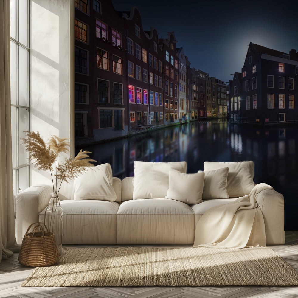 Maanlicht boven Amsterdam | Behang