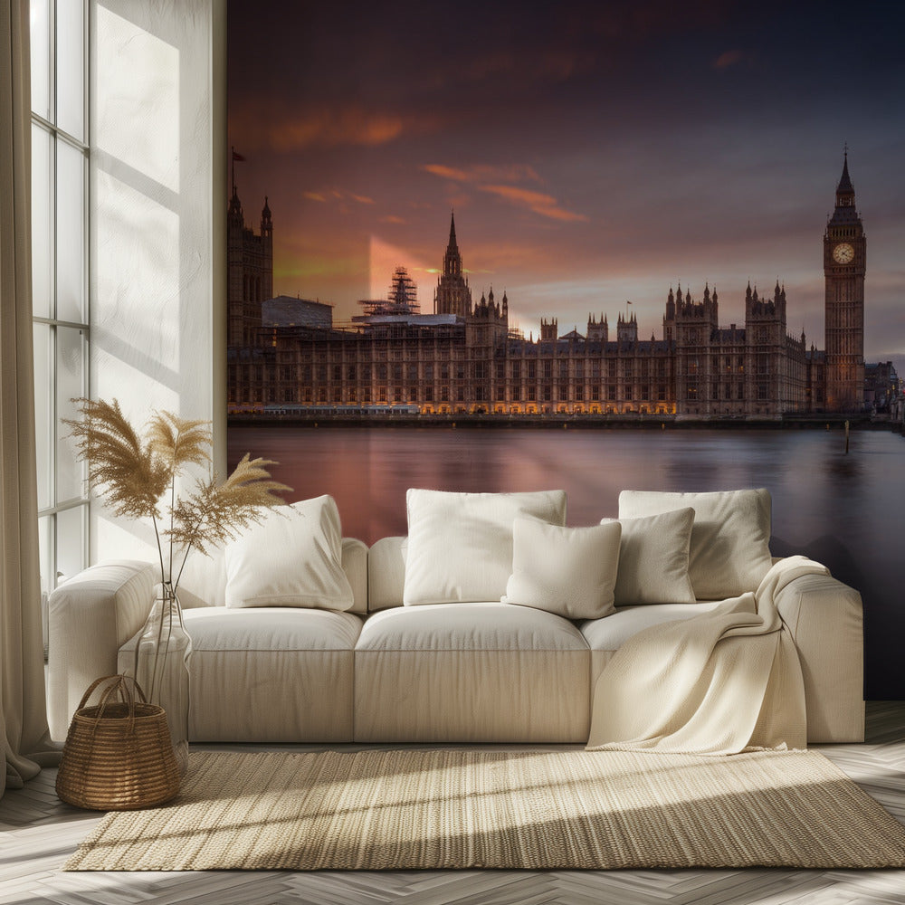 Zonsondergang in het Londense Palace of Westminster | Achtergrond