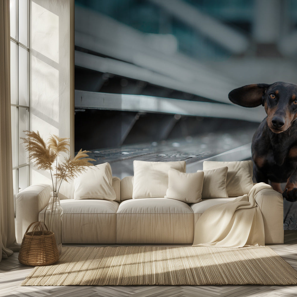 Een kleinere Hund läuft durch die Welt.... | Behang