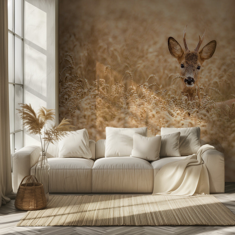 Hert in het veld | Behang