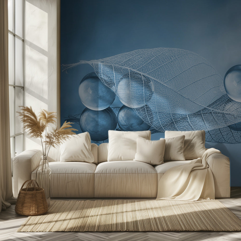 Droog blad en bubbels | Behang