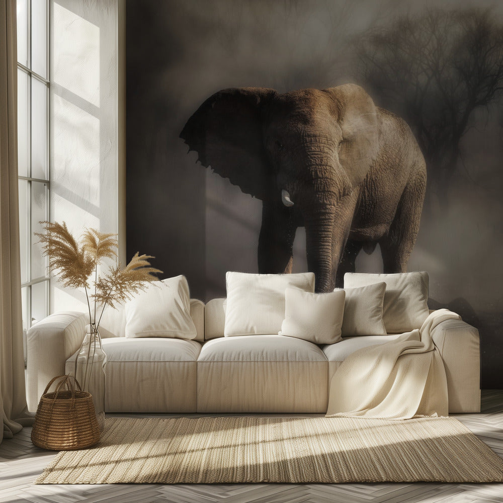 "...olifant drinkt water..." | Behang
