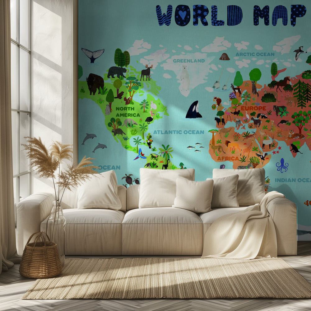 Wereldkaart voor kinderen | Behang