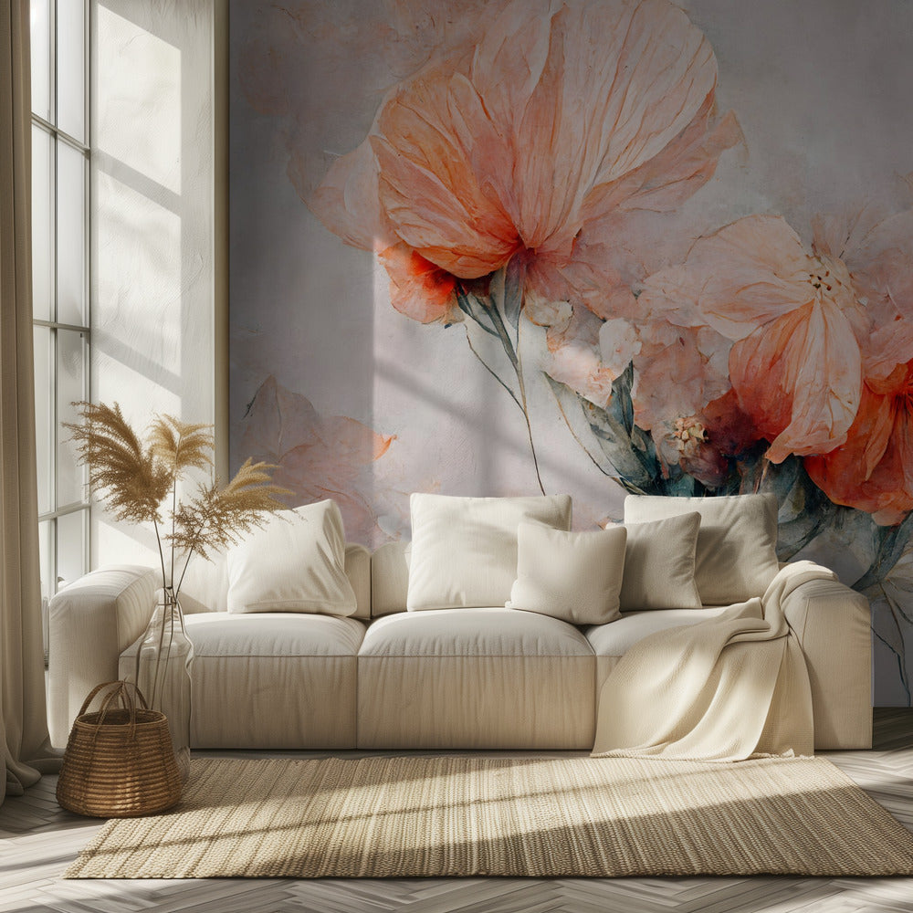 Bloesems in koraal | Behang