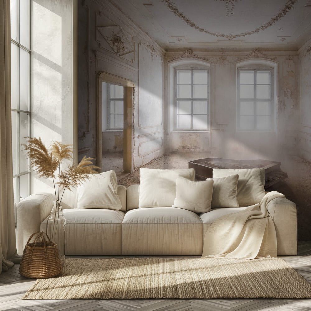 Verlaten piano in het stof | Behang