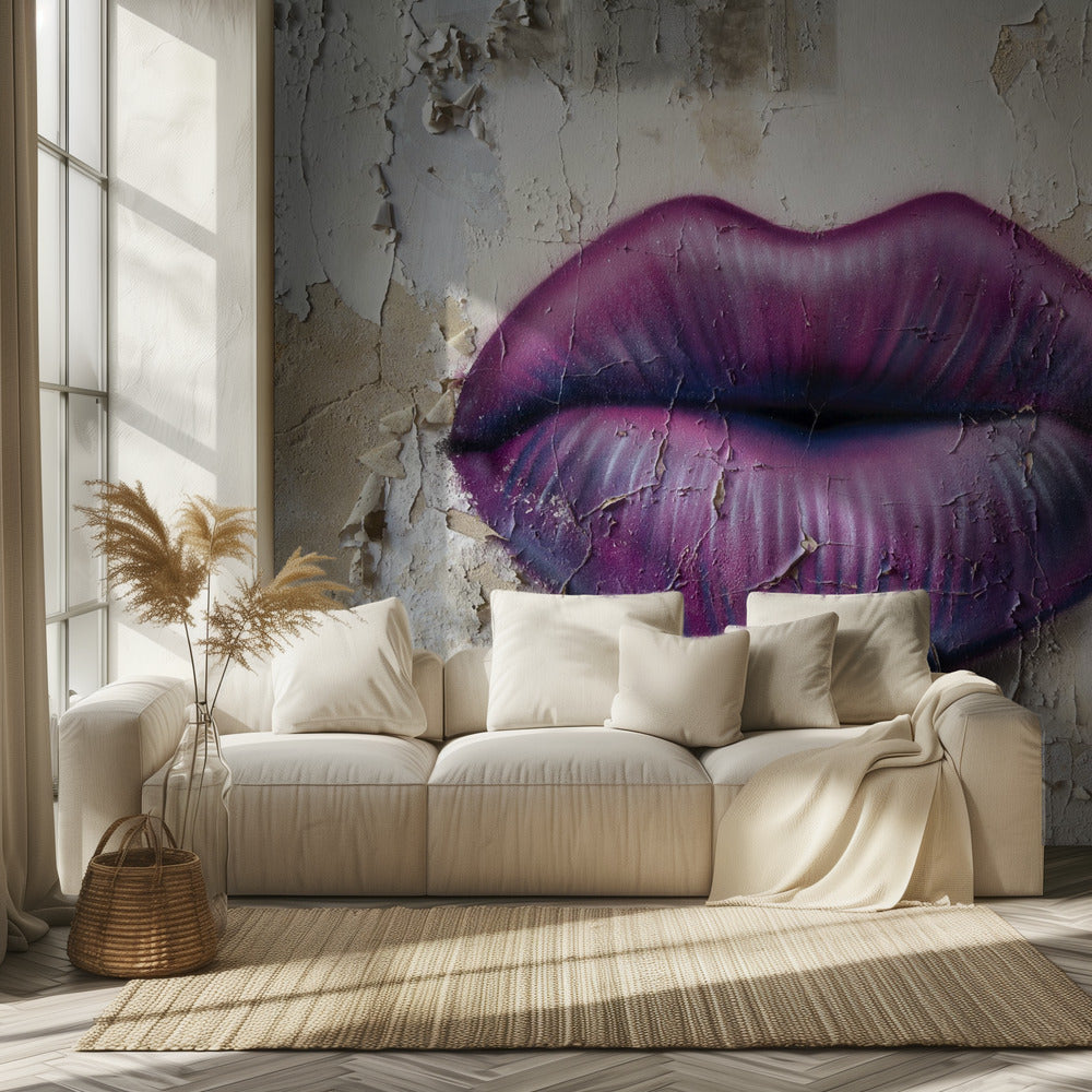 Lippen op de muur | Behang