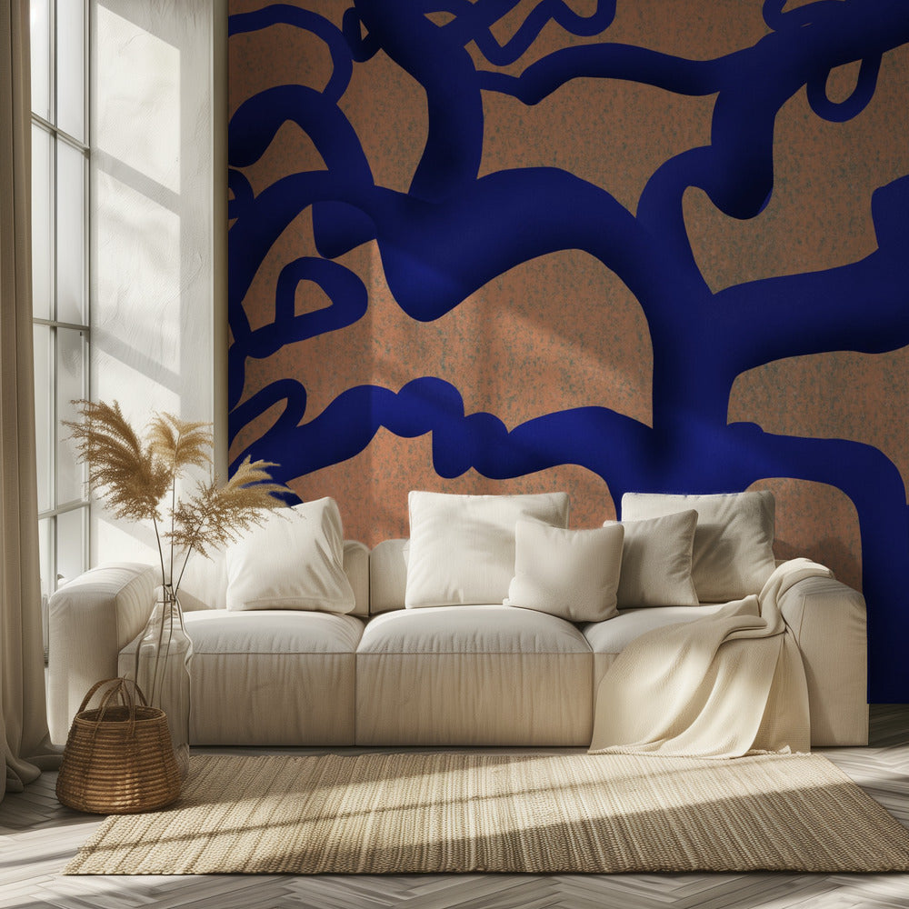 Twisting Indigo Tree | Behang