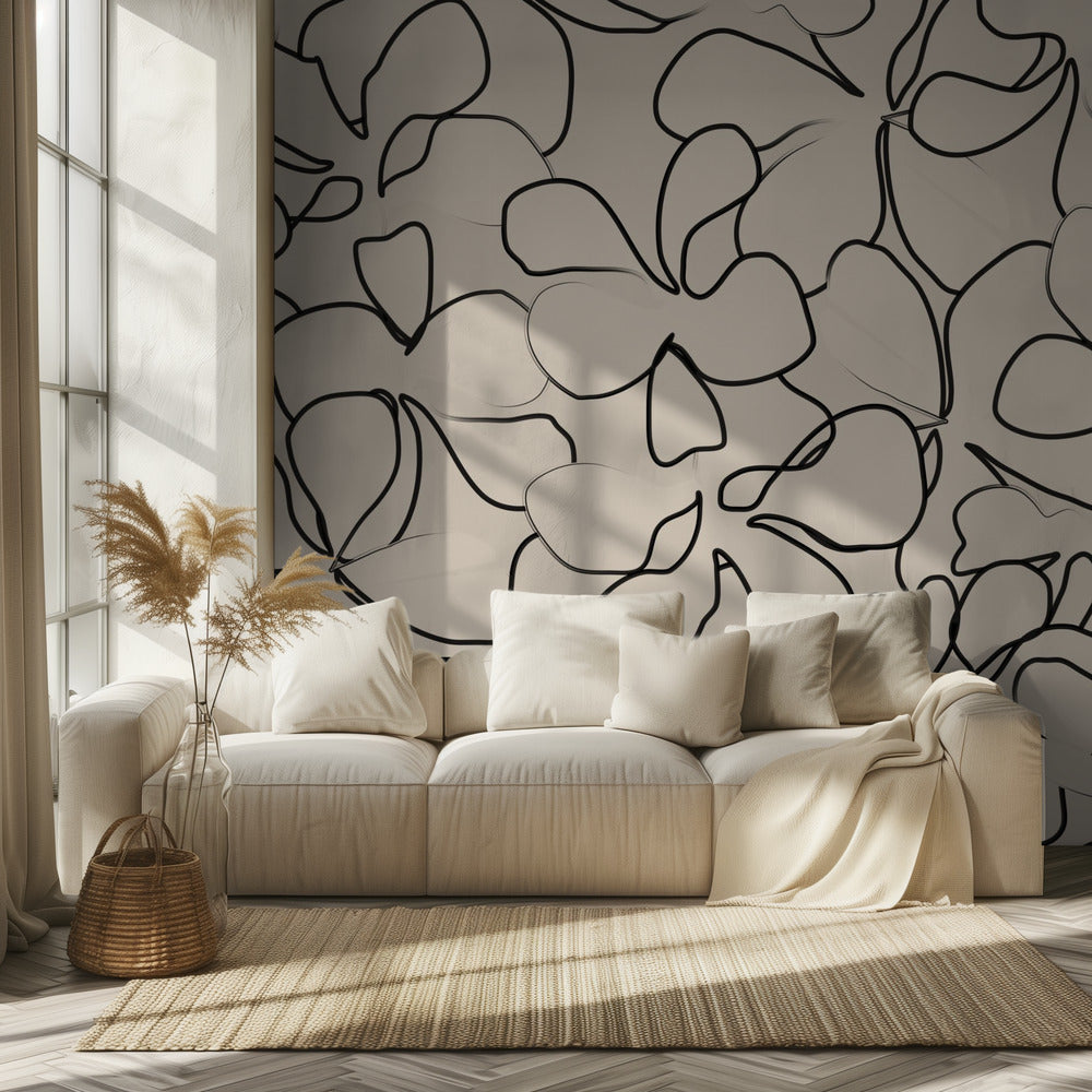 Elegant Floral Line Art On A Neutral Background | Wallpaper