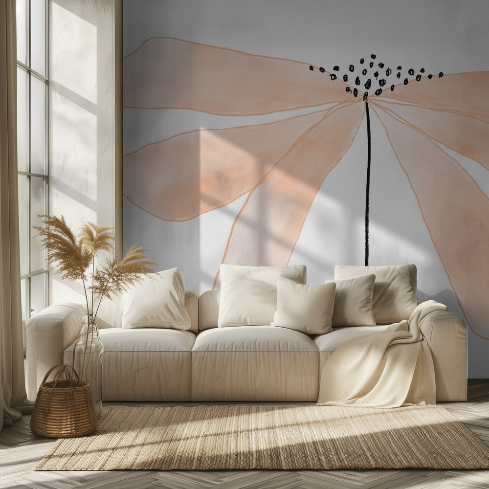 Delicate perzikkleurige bloem met bloemblaadjes | Behang