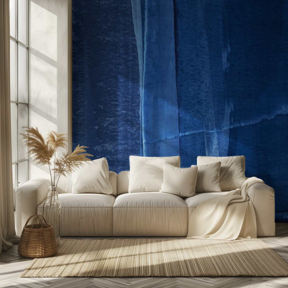 Blauwe textuur met vloeiende verticale lijnen | Behang