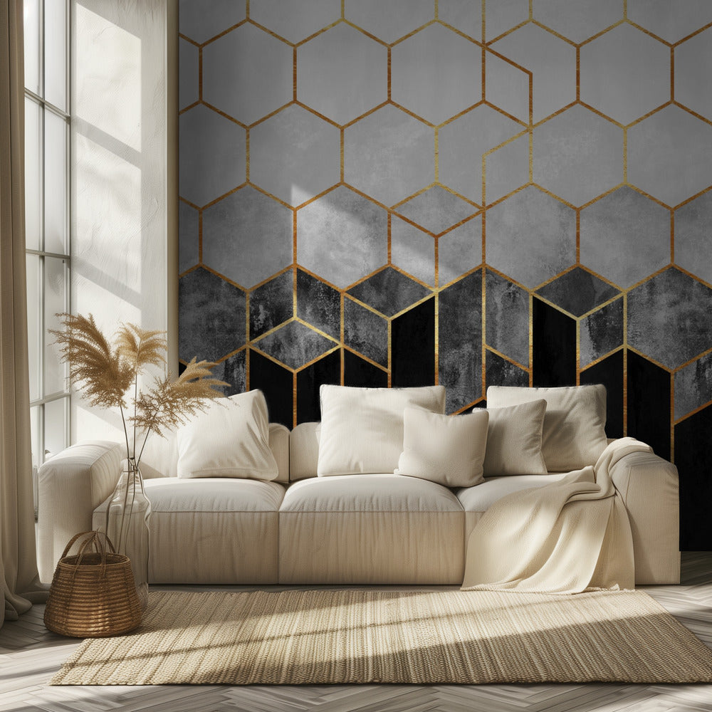 Houtskool Hexagons | Behang