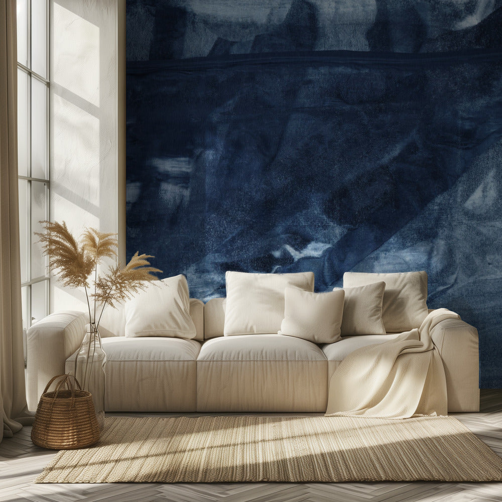 Blauwe textuur met vloeiende verticale lijnen | Behang