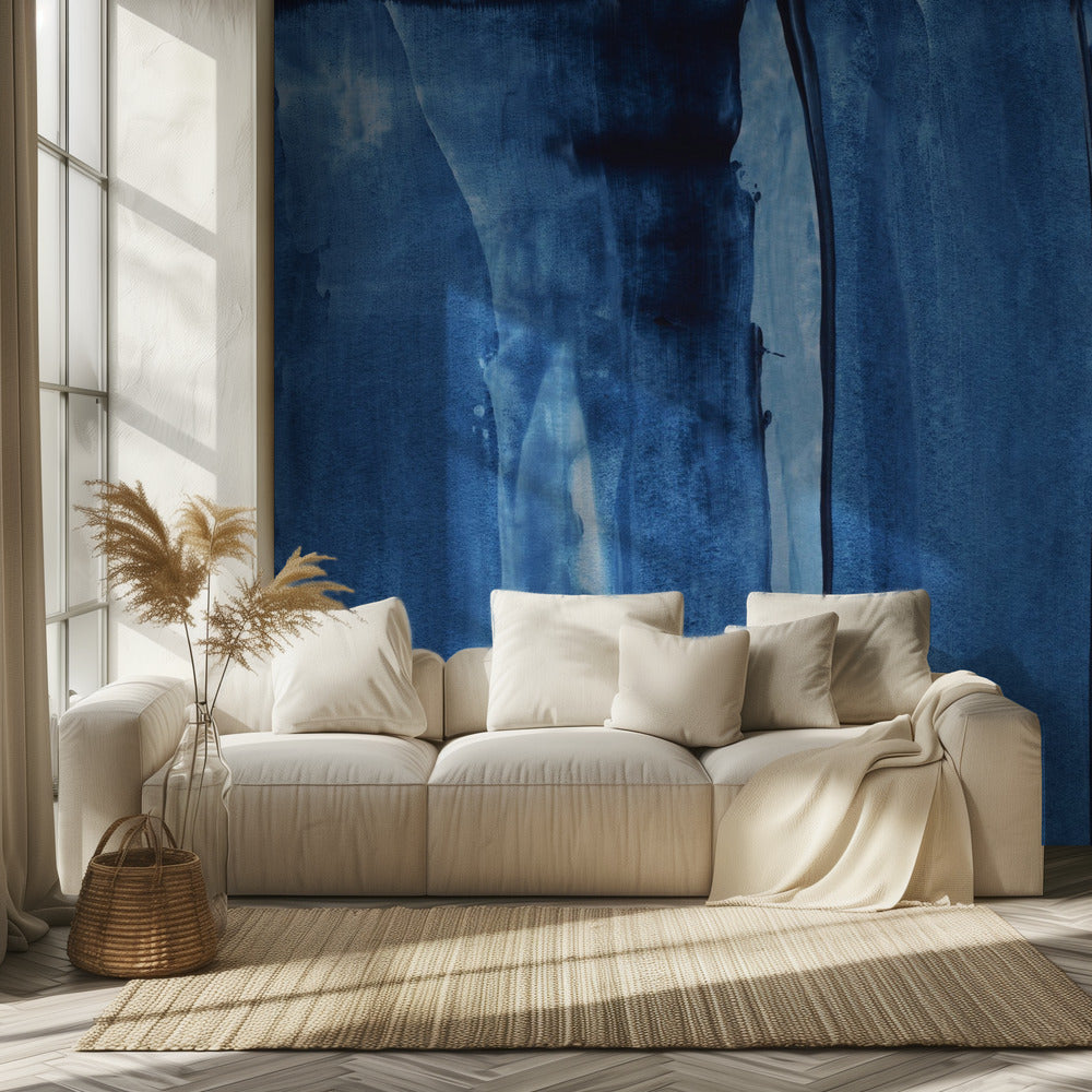 Blauwe textuur met vloeiende verticale lijnen | Behang