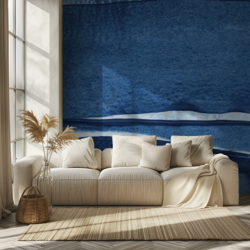 Blauwe aquarelgolven | Behang