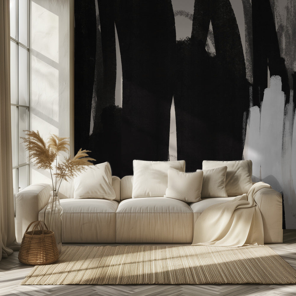 Expressieve zwart-wit penseelstreken | Behang