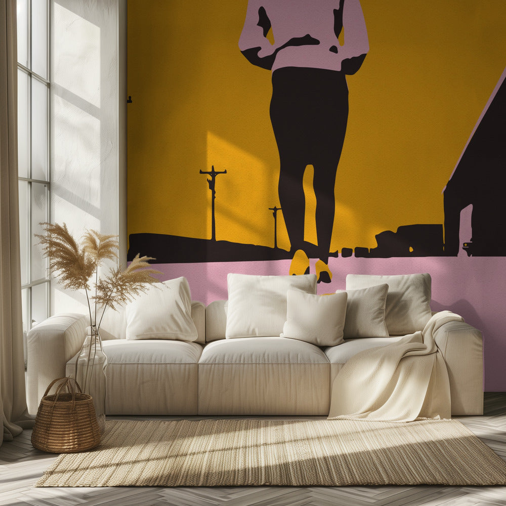 Silhouet van een wandelende vrouw | Behang