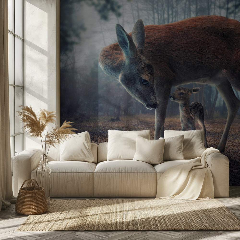 Moeder en hert | Behang
