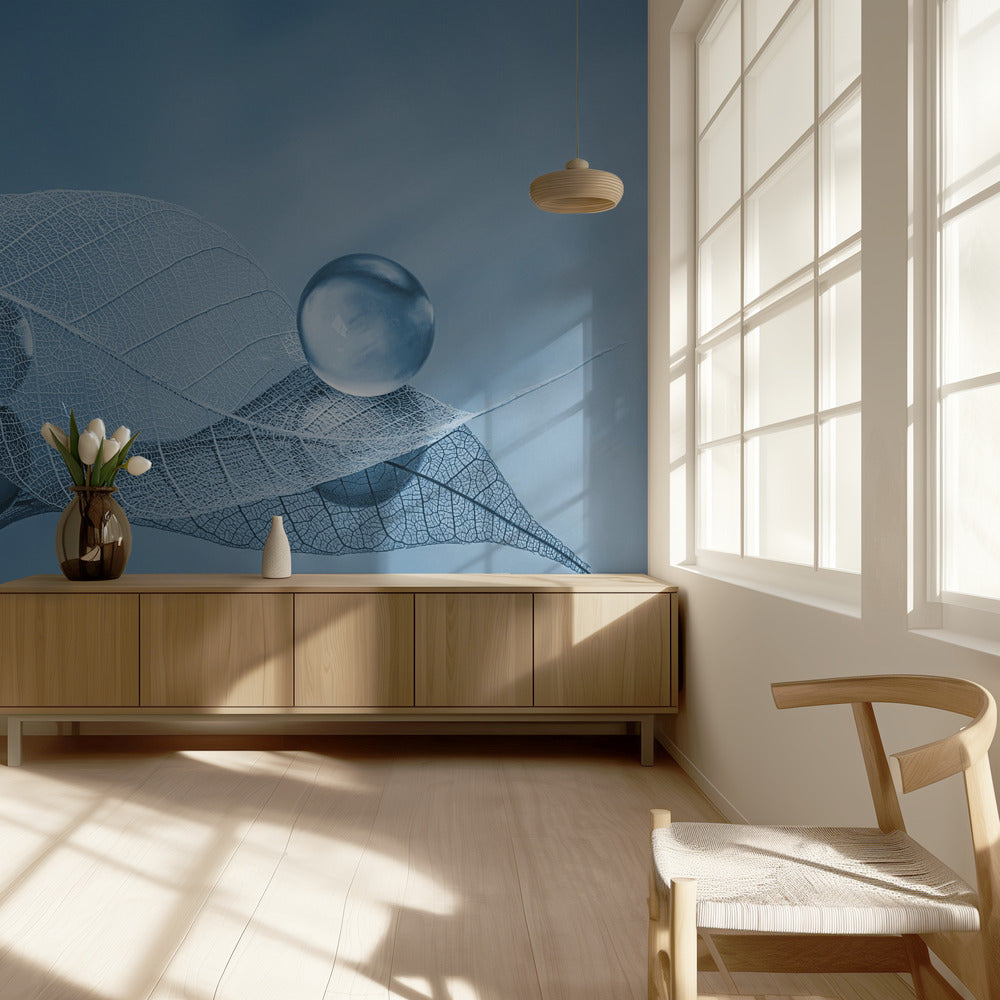Droog blad en bubbels | Behang