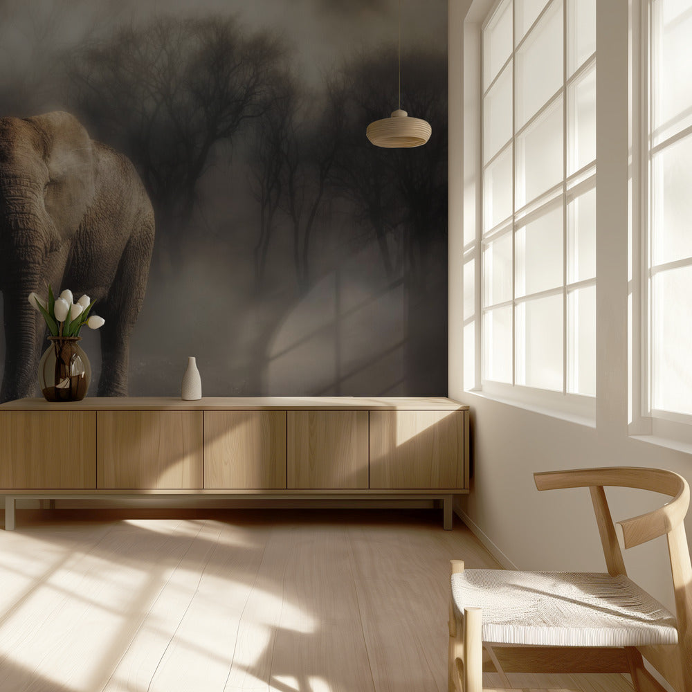 "...olifant drinkt water..." | Behang