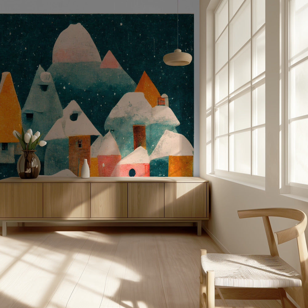 Winternachtdorp | Behang