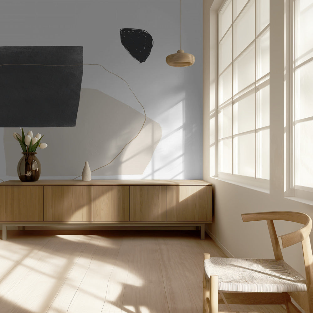 Geometrische vormen in zwart, grijs en beige | Behang