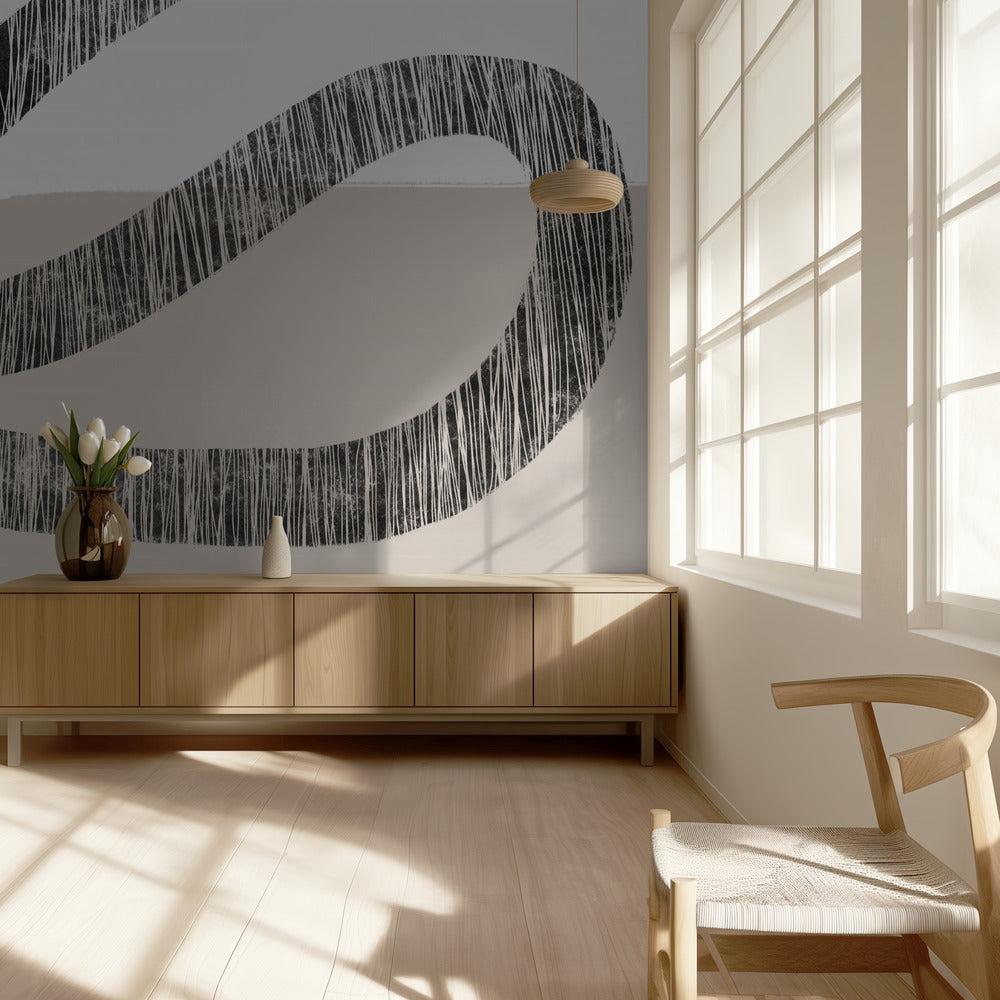Gestructureerde lijnen op een beige en witte achtergrond | Behang