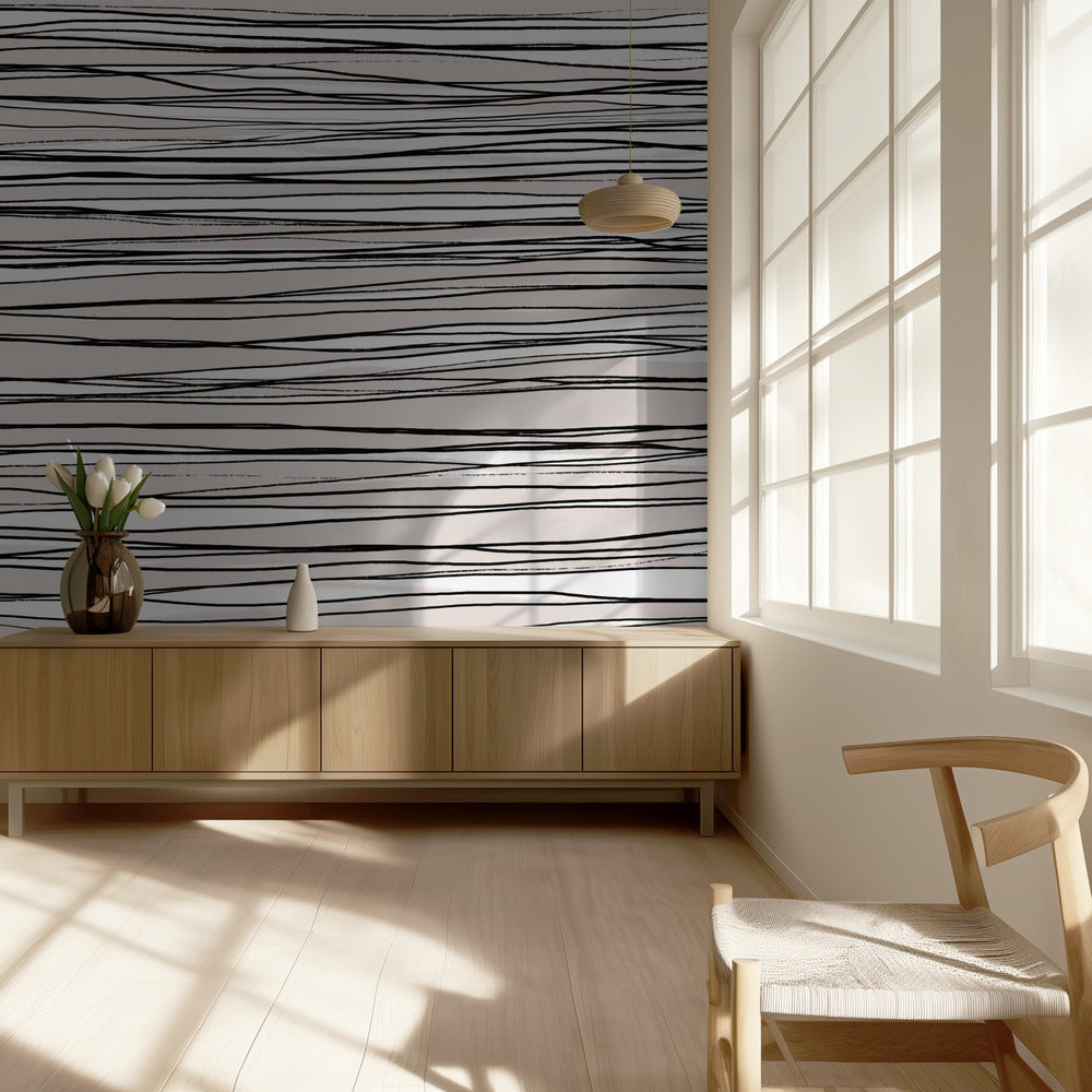 Black on Beige Lines | Wallpaper
