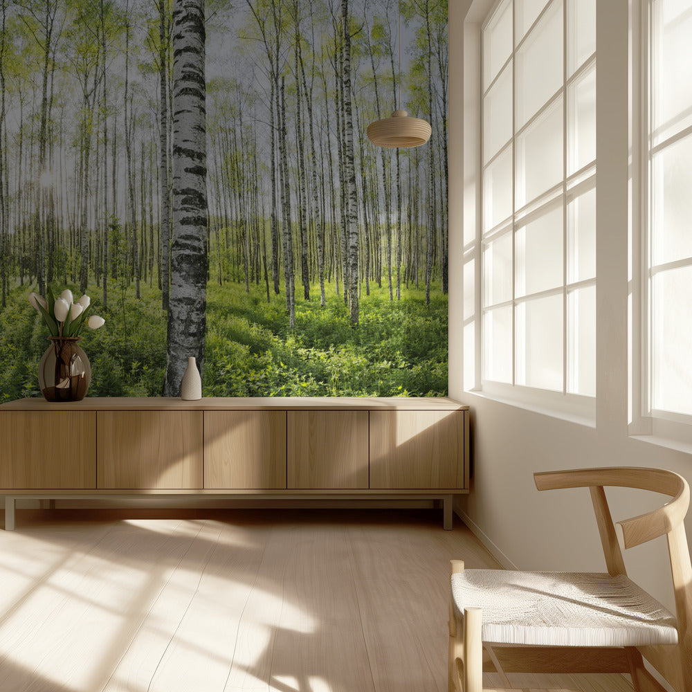 Lente in het berkenbos | Behang